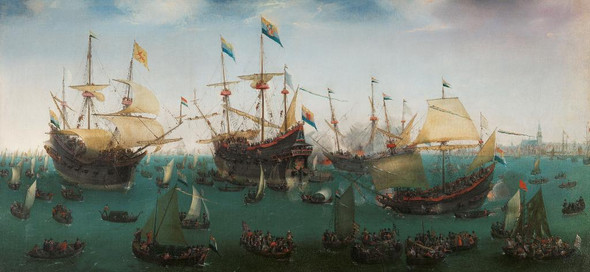 The Return To Amsterdam Of The Second Expedition To The East Indies By Hendrik Cornelisz (PRT_7848) - Canvas Art Print - 42in X 19in