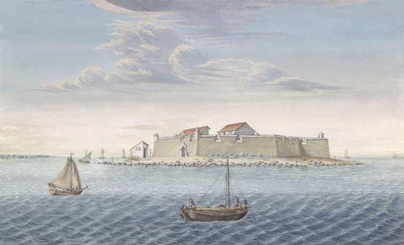 Het Fort Hammenhiel Op Ceylon By Cornelis Steiger (PRT_7888) - Canvas Art Print - 34in X 21in