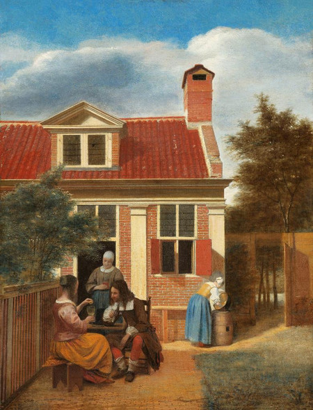 Figures In A Courtyard Behind A House By Pieter De Hooch (PRT_7927) - Canvas Art Print - 25in X 32in