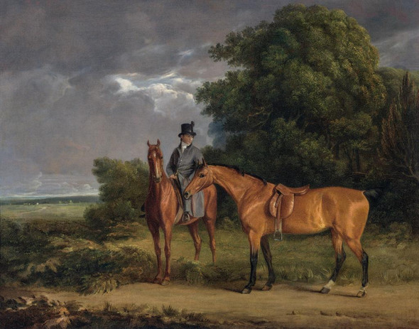 A Groom Mounted On A Chestnut Hunter, He Holds A Bay Hunter By Jacques Laurent Agasse (PRT_7993) - Canvas Art Print - 18in X 14in