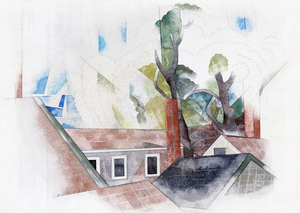 Rooftops And Trees (1918) By Charles Demuth (PRT_8067) - Canvas Art Print - 23in X 17in
