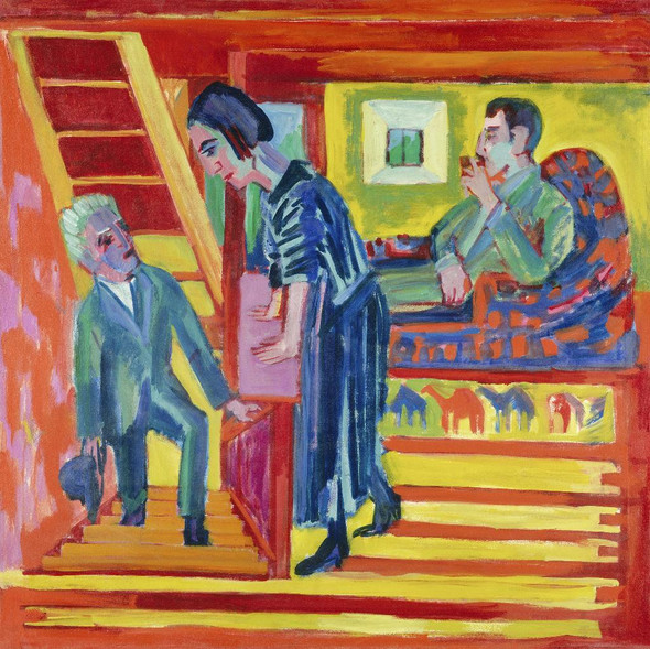 The Visit Couple And Newcomer (1922) By Ernst Ludwig Kirchner (PRT_8167) - Canvas Art Print - 24in X 24in
