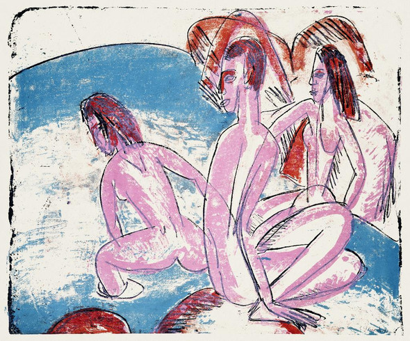 Three Bathers By Stones (1913) By Ernst Ludwig Kirchner (PRT_8170) - Canvas Art Print - 24in X 20in