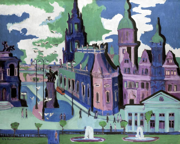 View Of Dresden- Schlossplatz (1926) By Ernst Ludwig Kirchner (PRT_8176) - Canvas Art Print - 22in X 18in