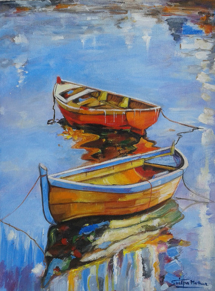 Buy A Floating Boat - Realistic, Serene, Nautical Painting Online