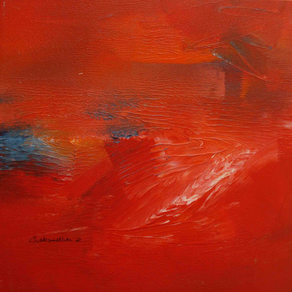 SCARLET RED WAVES (ART_7971_56165) - Handpainted Art Painting - 12in X 12in