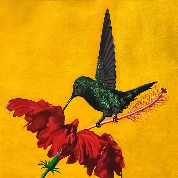 Beautiful Hummingbird (ART_5557_56143) - Handpainted Art Painting - 19in X 19in