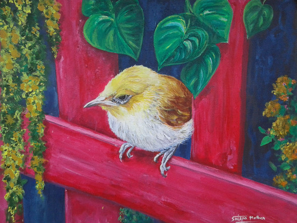 Little Bird (ART_1292_56110) - Handpainted Art Painting - 12in X 16in