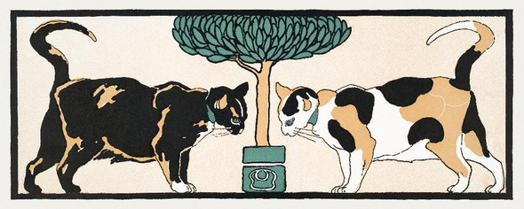 Cats Under A Tree (1898) By Edward Penfield (PRT_8192) - Canvas Art Print - 28in X 11in