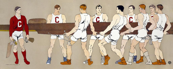 College Rowing Club By Edward Penfield (PRT_8193) - Canvas Art Print - 25in X 10in