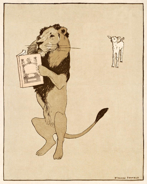 Lion And A Book (1894) By Edward Penfield (PRT_8202) - Canvas Art Print - 26in X 32in
