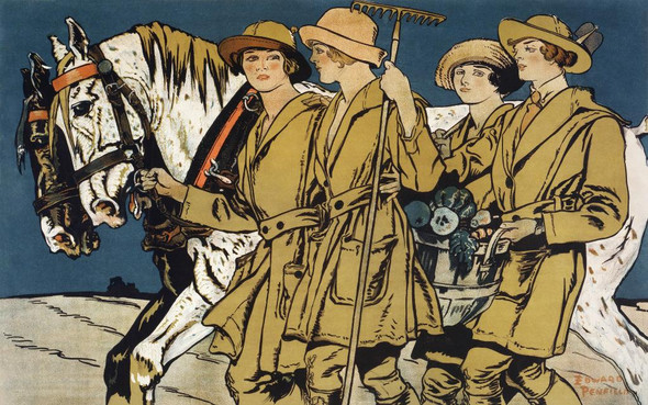 The Girl On The Land Serves The Nation's Need (1918) By Edward Penfield (PRT_8221) - Canvas Art Print - 21in X 13in