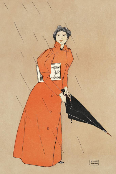 Woman Holding Umbrella (1894) By Edward Penfield (PRT_8236) - Canvas Art Print - 26in X 39in