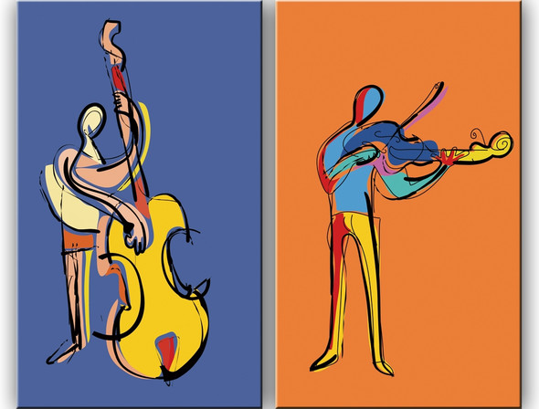 Playing Music,Guitar,Two Man,Orange ,Purple,Musical Note,Music Insrument