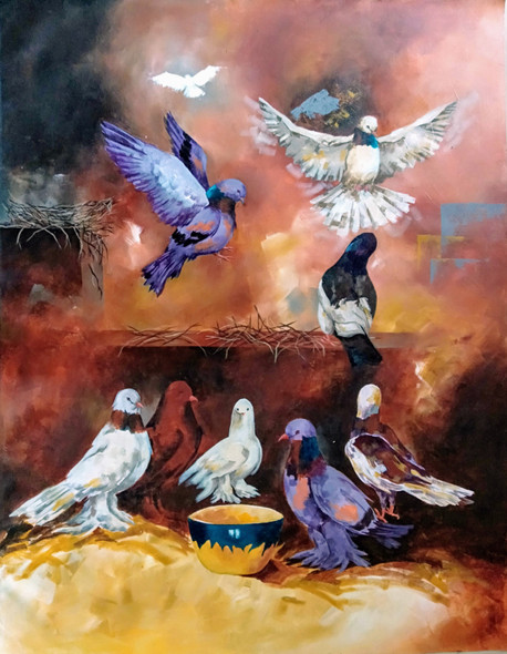 Doves (ART_7141_56453) - Handpainted Art Painting - 28in X 36in