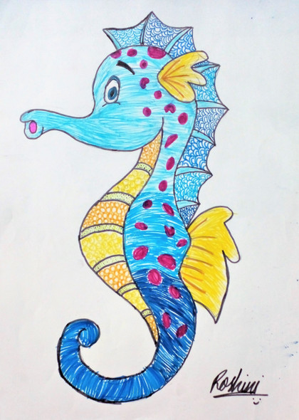 Sea Horse (ART_8032_56446) - Handpainted Art Painting - 8in X 11in