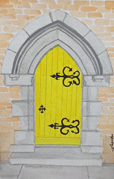 The Yellow Door (ART_7696_56339) - Handpainted Art Painting - 5in X 7in