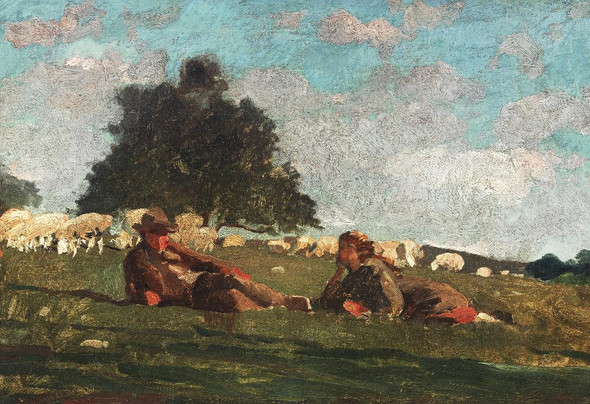 Boy And Girl In A Field With Sheep (1878) By Winslow Homer (PRT_8314) - Canvas Art Print - 28in X 19in