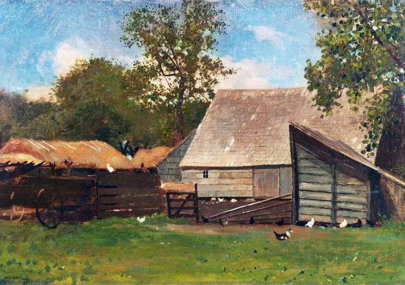 Farmyard With Ducks And Chickens By Winslow Homer (PRT_8322) - Canvas Art Print - 27in X 19in