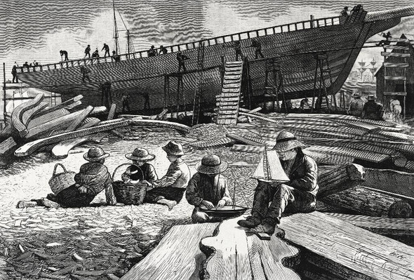 Ship-Building, Gloucester Harbor (1873) By Winslow Homer (PRT_8339) - Canvas Art Print - 27in X 19in