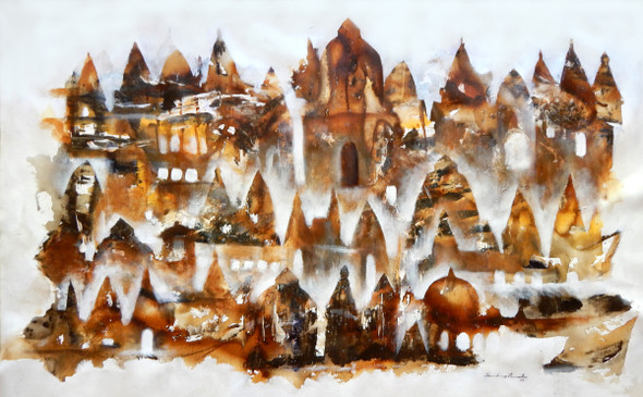 A Journey In Search of God (Old Kashi Varanasi )  (ART_5244_56872) - Handpainted Art Painting - 48in X 29in