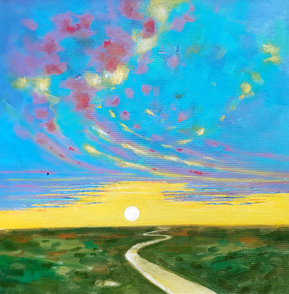 Good Morning with My Way (Landscape) -1  (ART_5244_56793) - Handpainted Art Painting - 18in X 18in
