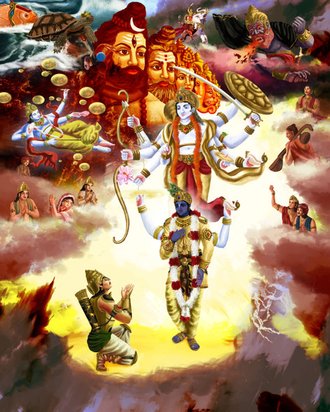 Lord Krishna Vishwaroop Darshan (PRT_8043_56759) - Canvas Art Print - 24in X 30in