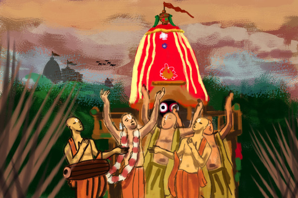 Sri Jagannath Sankirtan In Rath Yatra (PRT_8043_56719) - Canvas Art Print - 24in X 16in