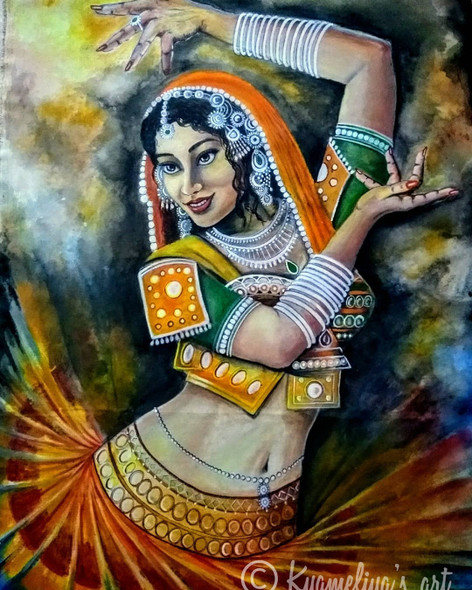 The beauty of a Rajasthani Dancer (ART_5261_56191) - Handpainted Art Painting - 27in X 32in