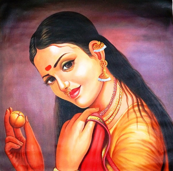 Raja Ravi Verma Art - 30in X 30in,RAJMER13_3030,Acrylic Colors,Lady with Fruits,Raja Ravi Verma Art - Buy Paintings online in India
