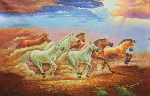 Running horse painting  (ART_6706_57019) - Handpainted Art Painting - 36in X 24in