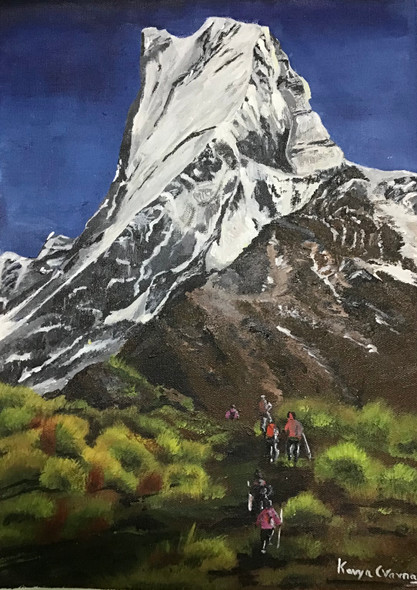 Melting Chocobar Pokhara;up In Himalayas (ART_8071_57195) - Handpainted Art Painting - 12in X 16in