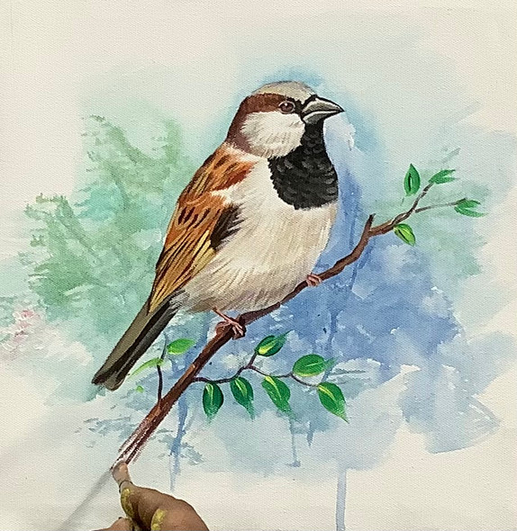 Sparrow Bird Painting (ARTOHOLIC) (ART_3319_57163) - Handpainted Art Painting - 24in X 24in