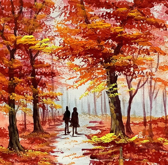 Walking couples In forest (ARTOHOLIC) (ART_3319_57483) - Handpainted Art Painting - 24in X 24in