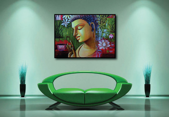 Buddha in Meditation02 - Handpainted Art Painting - 36in X 24in