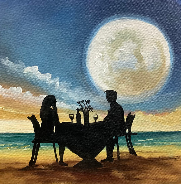 Couple Date Scenery (ARTOHOLIC) (ART_3319_57777) - Handpainted Art Painting - 24in X 24in