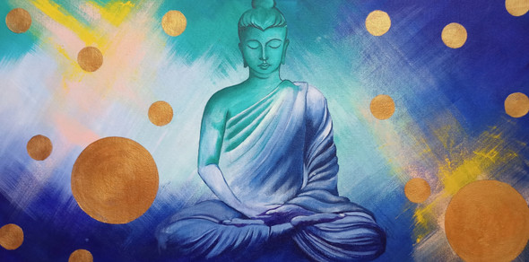 Buddha Solstices (ART_1661_57675) - Handpainted Art Painting - 28in X 14in