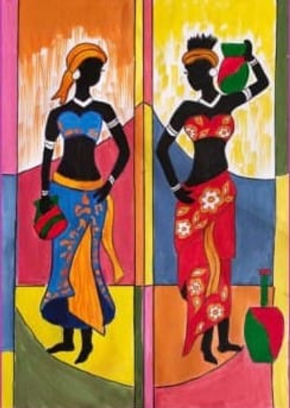 African Tribal Women (ART_8089_57555) - Handpainted Art Painting - 12in X 16in