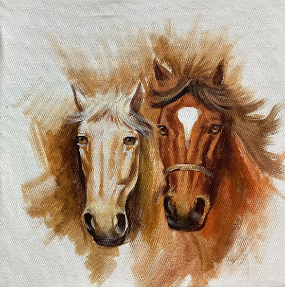 Couple Horses (ARTOHOLIC) (ART_3319_57533) - Handpainted Art Painting - 24in X 24in