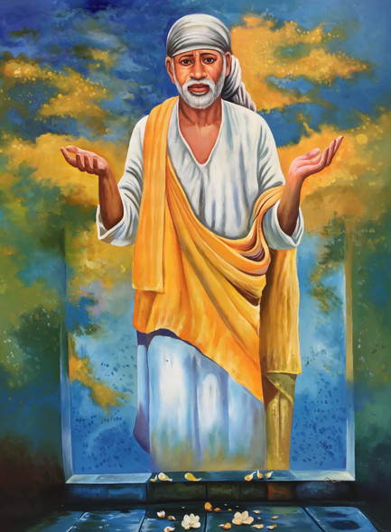 Sai baba painting  (ART_6706_58006) - Handpainted Art Painting - 36in X 48in