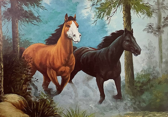 Beautiful Horses Running Forest (ARTOHOLIC) (ART_3319_57943) - Handpainted Art Painting - 36in X 24in