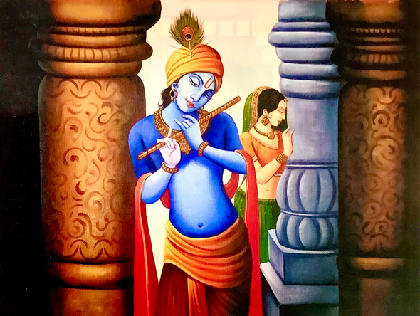 Radha Krishna Love theme-02 (ARTOHOLIC) (ART_3319_57893) - Handpainted Art Painting - 36in X 24in