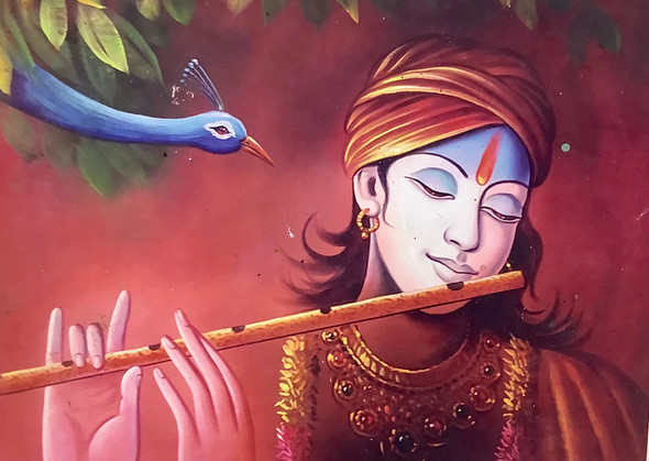 Lord Krishna Playing Flute-01 (ARTOHOLIC) (ART_3319_57889) - Handpainted Art Painting - 36in X 24in