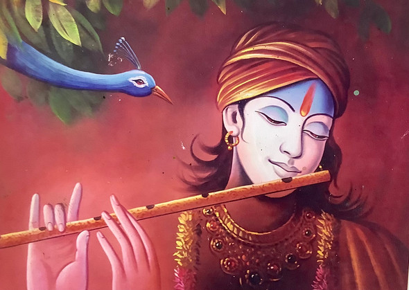Lord Krishna Playing Flute (ART_3319_57889) - Handpainted Art Painting - 36in X 24in