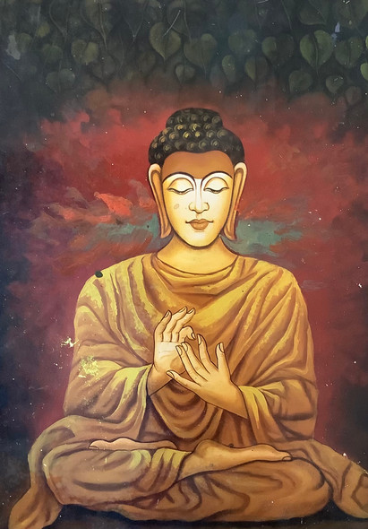Lord Buddha blessings (ARTOHOLIC) (ART_3319_57853) - Handpainted Art Painting - 24in X 36in