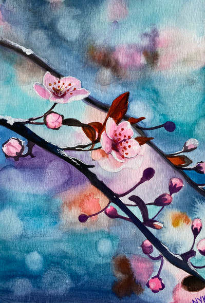 Awesome Cherry Blossom  (ART_5998_57695) - Handpainted Art Painting - 5in X 8in