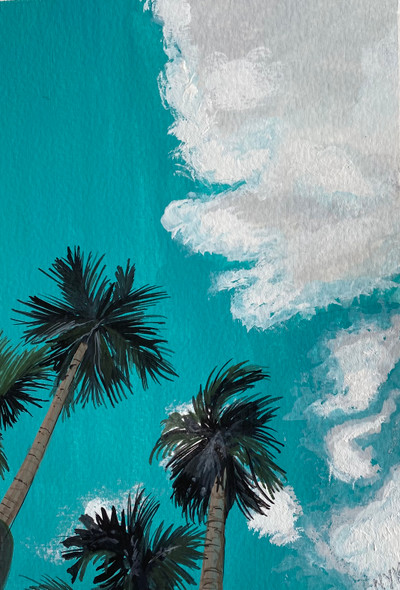 Lovely Palms amidst the Clouds (ART_5998_57694) - Handpainted Art Painting - 5in X 8in