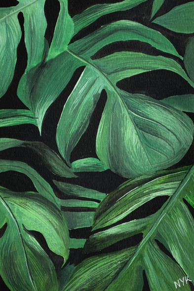 Tropical Leafy Delight (ART_5998_57689) - Handpainted Art Painting - 5in X 8in