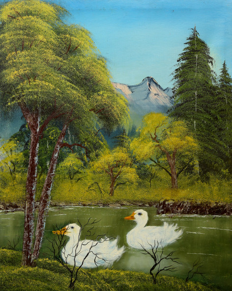 Beautiful Duck Lake Landscape Oil Painting (ART_8067_57159) - Handpainted Art Painting - 20in X 16in