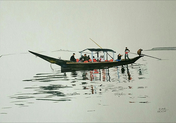 Chilika (ART_8062_57090) - Handpainted Art Painting - 12in X 18in